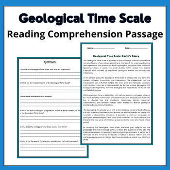 Preview of Geological Time Scale - Reading Passage and Comprehension Questions