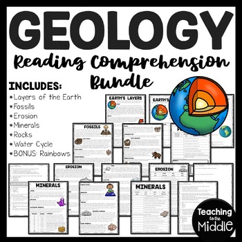 Preview of Geology Informational Text Reading Comprehension Worksheet Bundle Earth Science