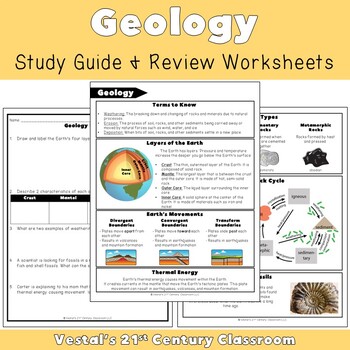 Preview of Geology Study Guide and Review Worksheets - VA SOL 5.8 - {PDF & Digital}
