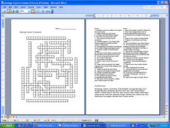 Preview of Geology Crossword Puzzle