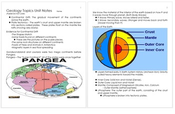 Preview of Geology Unit Notes, Earth Science Information, Curriculum and Standards
