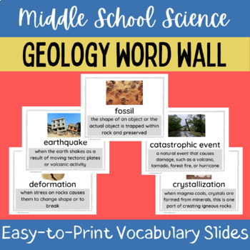 Preview of Geology Word Wall NGSS Middle School Earth Science 