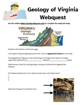 Preview of Geology of Virginia WebQuest