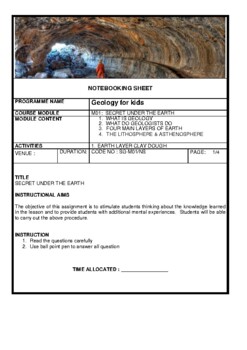 Preview of Geology - secret under the earth notebooking sheet