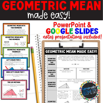 Preview of Geometric Mean Made Easy PPT: Teacher AND Student Version | Right Triangles