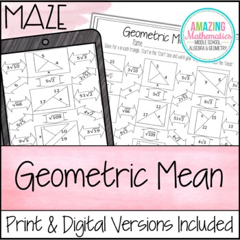 Preview of Geometric Mean Worksheet - Maze Activity