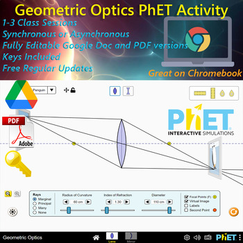 Preview of Geometric Optics PhET simulation lab activity (key included)