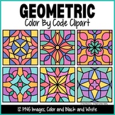 Geometric Pattern Color By Code Clipart, Rainbow Mandala D