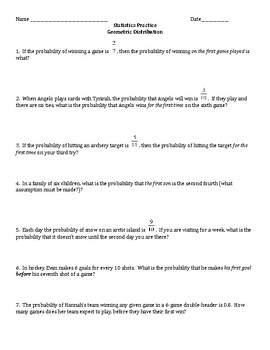Preview of Geometric Probability Worksheet