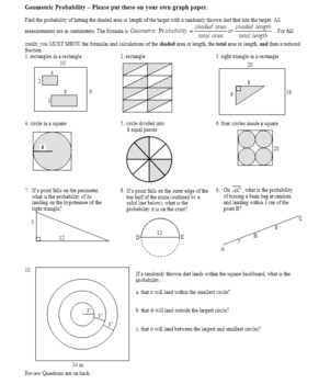 Preview of Geometric Probability Worksheet Spring 2012 with Answer Key (Editable)