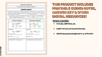 Preview of Geometric Sequence - PRINTABLE GUIDED NOTES
