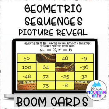 Preview of Geometric Sequences Picture Reveal Boom Cards--Digital Task Cards