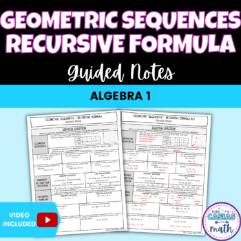 Preview of Geometric Sequences Recursive Formula Guided Notes Lesson Algebra 1