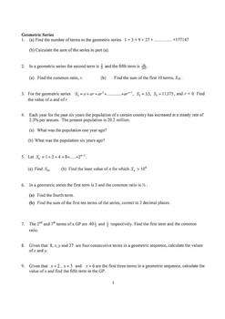 Preview of Geometric Sequences Worksheet (and solutions)