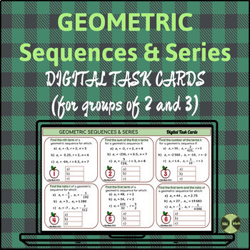 Preview of Geometric Sequences and Series -12 Digital Task Cards (2 or 3 problems per card)