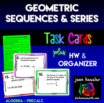 Preview of Geometric Sequences and Series Task Cards plus Organizer, HW