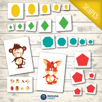 Preview of Geometric Shapes Bundle - Shape Matching Activities | Shapes Flash Cards
