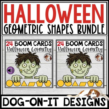 Preview of Halloween Math Activity Geometric Shapes Boom Cards Audio Bundle