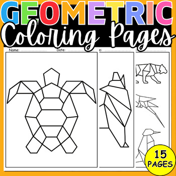 Preview of Geometric Shapes Math Animals Coloring Pages - Visual Art Lesson Worksheets