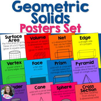 Preview of Geometric Solids 3 Dimensional Figures Vocabulary Posters Set for Word Wall