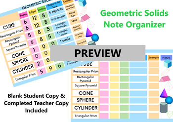 Preview of Geometric Solids Organizer (Student & Teacher Copy!)