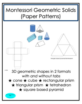 Preview of Geometric Solids Paper Patterns 3D Cut and Paste | Montessori Distance Learning