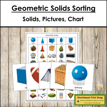 Preview of Geometric Solids Sorting Cards & Chart - Primary Montessori Geometry