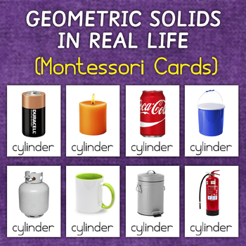Preview of Geometric Solids in Real Life Objects | 3-Part Montessori Cards Flashcards