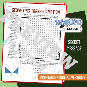 Preview of Geometric Transformation Word Search Puzzle Math Activity Terms Worksheet