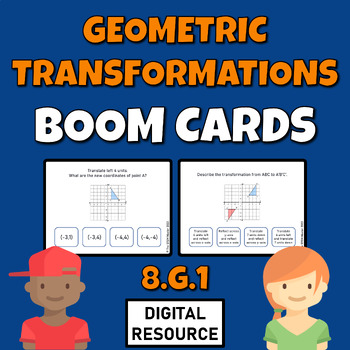 Preview of Geometric Transformations Reflection Rotation Translation 8.G.1 Boom Cards