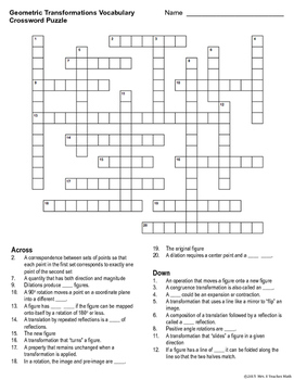 Geometric Transformations Vocabulary Crossword Puzzle by Mrs E Teaches Math