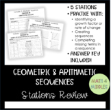 Geometric and Arithmetic Sequences: Stations Review