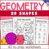 Geometry 2D Shapes Worksheets, Kindergarten, Grade One, Ea