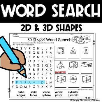Preview of Geometry 2D and 3D Shapes Math Word Search Puzzles for 2nd and 3rd Graders