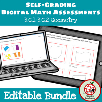 Preview of Geometry 3.G.1- 3.G.2: DIGITAL Google Forms Assessment Bundle