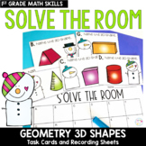 Geometry 3D Shapes Math Task Cards First Grade Solve the Room