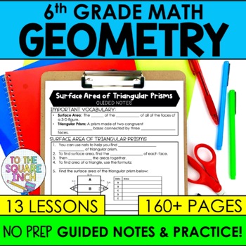Preview of 6th Grade Math Geometry Notes | Surface Area, Area, Volume and Coordinate Plane