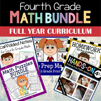 Preview of 4th Grade Math Full Year Curriculum Bundle | Interactive Notebook & More 50% OFF