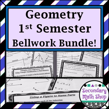 Preview of Bellwork / Exit Cards/Station Cards Geometry  (1st semester)  BUNDLE!