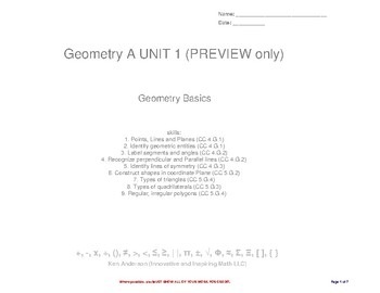 Preview of HS [Remedial] Geometry A UNIT 1: Basics (4 worksheets; 7 quizzes)