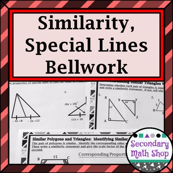 Preview of Similarity - Unit 5: Special Lines, Similarity, Inequalities Bellwork/ringer