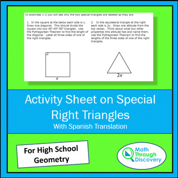 Preview of Geometry - Activity Sheet - Special Right Triangles