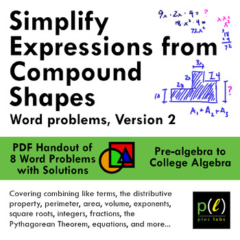 Preview of Geometry & Algebra Word Problems -  Simplify Expressions from Compound Shapes