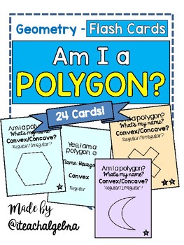 Preview of Geometry - Am I a Polygon? Set of 24 Task Cards / Flash Cards