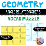 Geometry - Angle Measure and Relationships Vocabulary Puzz