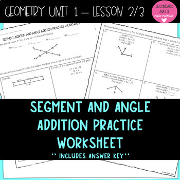 Preview of Geometry Segment and Angle Addition Practice Worksheet w. Midpoint and Bisectors