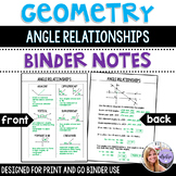 Geometry - Angle Relationships - Binder Notes