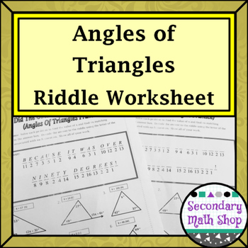 Preview of Triangles - Angles of Triangles Riddle Worksheet