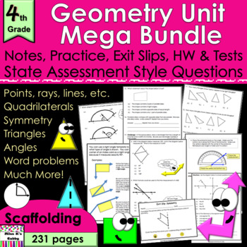 Preview of Geometry & Angles Bundle: notes, CCLS practice, exit slips, HW, review, tests