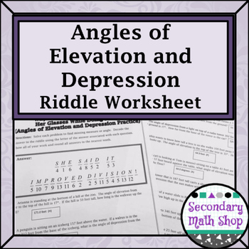 Right Triangles  Angles of Elevation and Depression Riddle Practice Worksheet